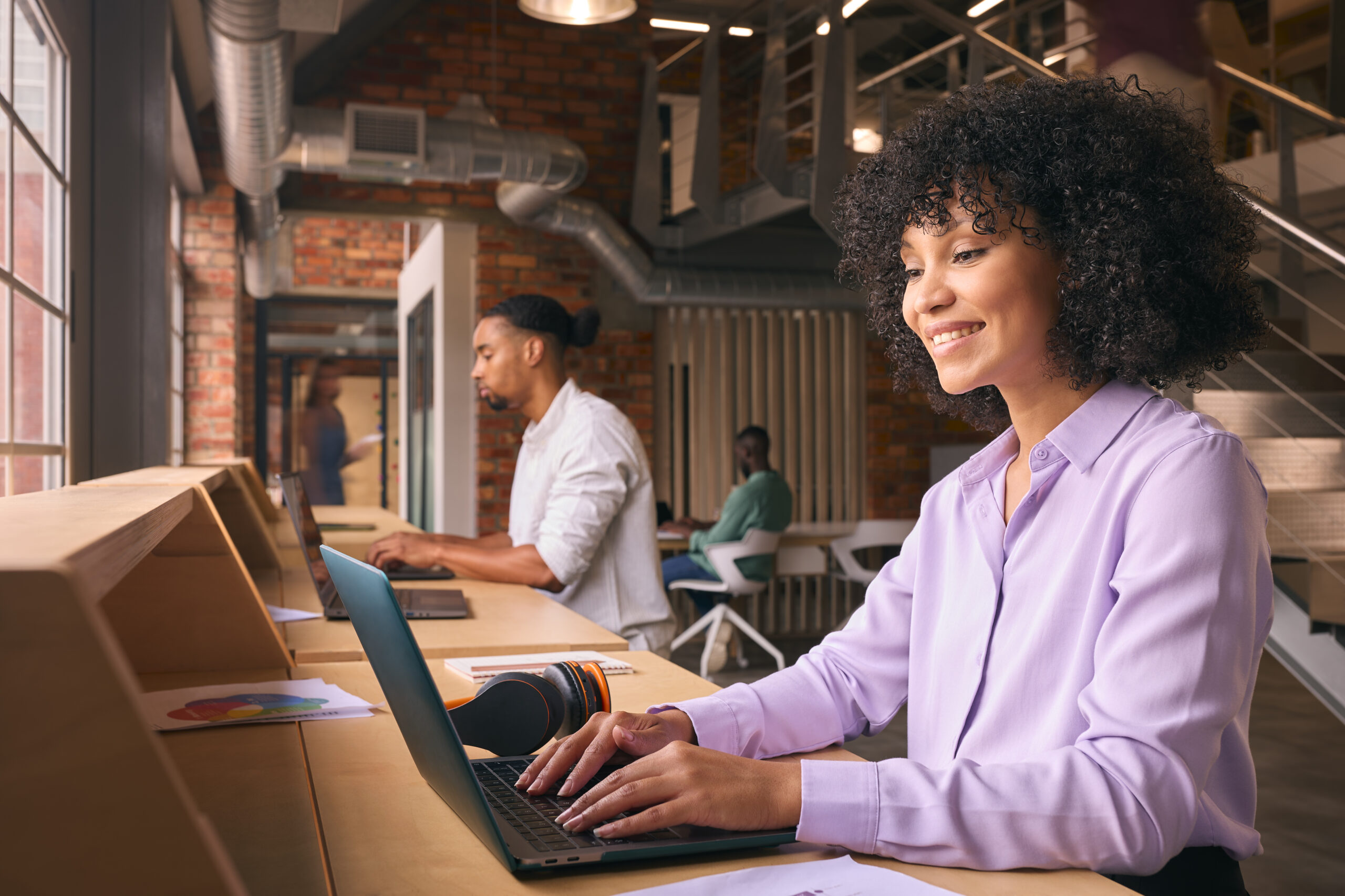 A female employee working as a sales representative.